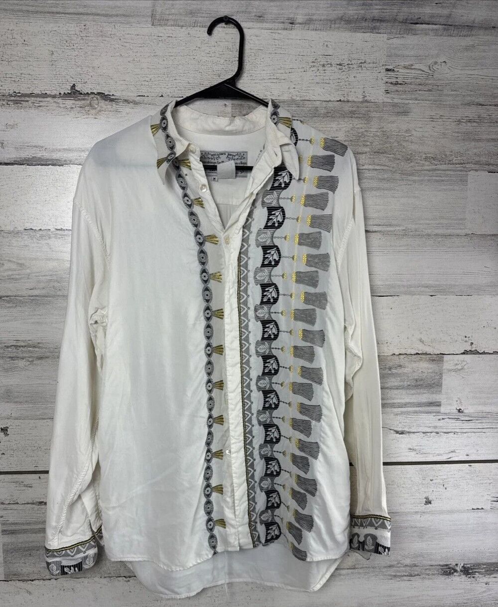 Vintage Bellows Brut Le Garage Paris Button Up Shirt Mens Embroidered M - Picture 8 of 8